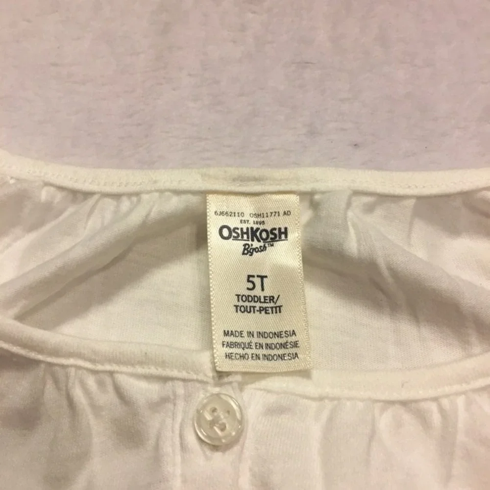 OshKosh B'gosh Eyelet Lace‎ Henley Top Girls 5T White NEW Short Sleeve Blouse